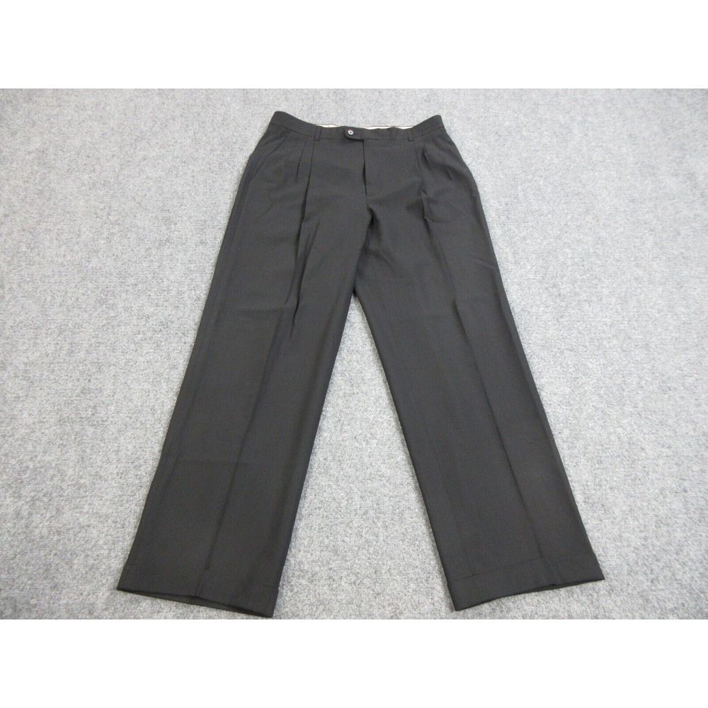 Zanella Pants Mens 34 Black Slacks Dress Pleated Wool Cuffed Italy 34X30